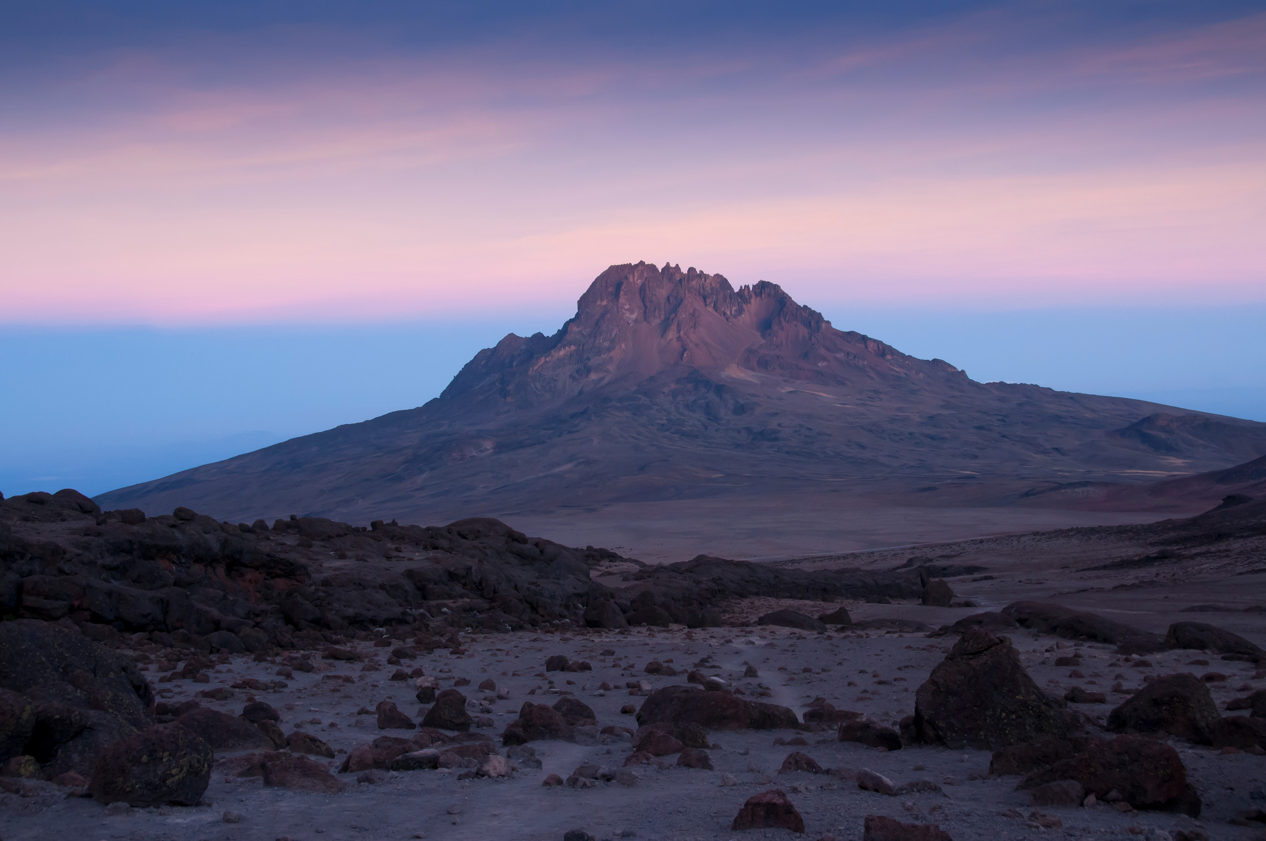 Looking over towards Mawenzi from Kibo huts campsite on Kilimanjaro as the sunsets